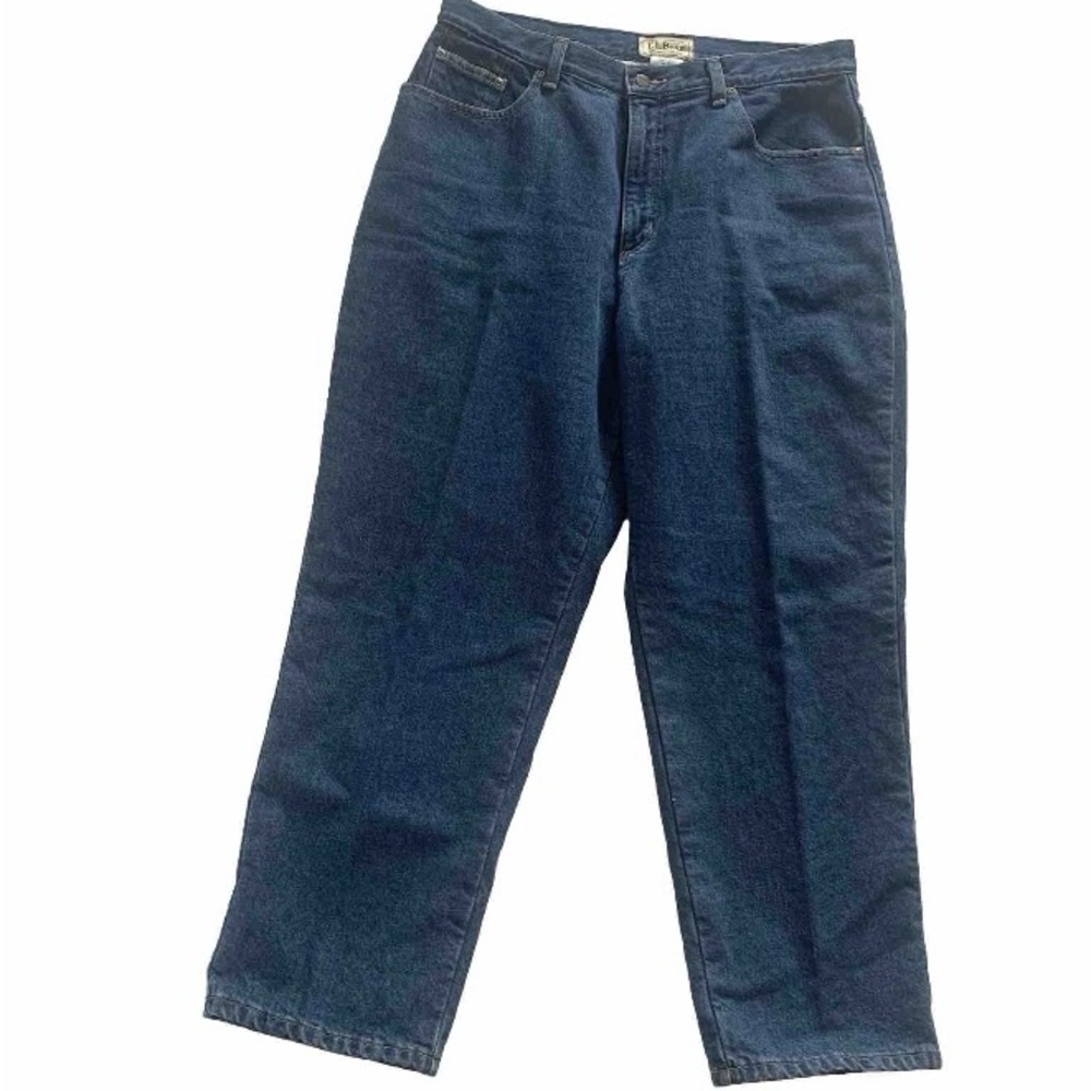 LL Bean Jeans Original Fit Relaxed Flannel Lined Floral Sz 16 Petite Medium Wash